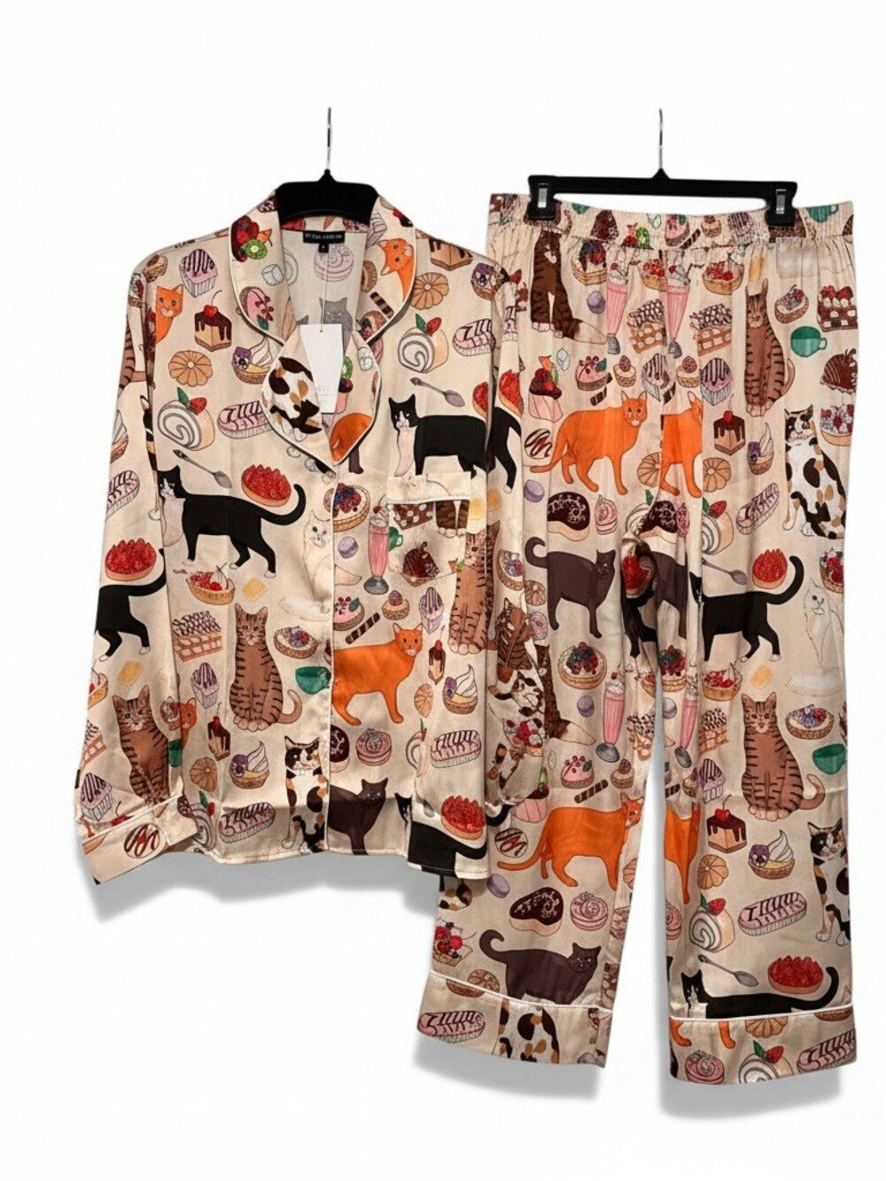 Karen Mabon Cat Cafe Pajama Set Luxury PJs Rare Print NWT